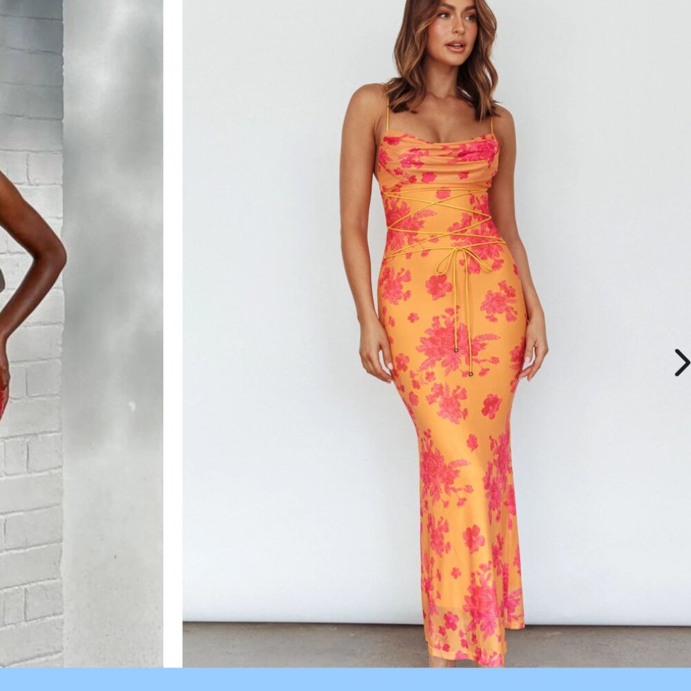 Laced Waist Maxi Dress Floral Orange